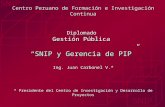 Centro Peruano de Formación e Investigación Continua Diplomado Gestión Pública “SNIP y Gerencia de PIP” Ing. Juan Carbonel V.* * Presidente del Centro.