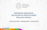 CONSEJOS ANÁLOGOS DE ESCUELAS PARTICULARES Educación Básica INSTALACIÓN, OPERACIÓN Y REGISTRO.
