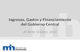 Ingresos, Gastos y Financiamiento del Gobierno Central Al 30 de Octubre, 2012.