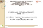 DIRECCIÓN DE EDUCACIÓN SECUNDARIA Y SERVICIOS DE APOYO DEPARTAMENTO DE EXTENSIÓN Y VINCULACIÓN EDUCATIVA DEL VALLE DE MÉXICO PROGRAMA ESCUELA SEGURA 2013-2014.