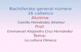 Bachillerato general número 16 caltenco Alumna: Camila Hernández Jiménez Prof: Emmanuel Alejandro Cruz Hernández Tema: La cultura Olmeca.