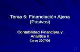 1 Tema 5: Financiación Ajena (Pasivos) Contabilidad Financiera y Analítica II Curso 2007/08.