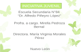 INICIATIVA JUVENIL Escuela Secundaria N°84 “Dr. Alfredo Piñeyro López” Profra. a cargo. Mirella Pedroza Bernal Directora. María Virginia Morales Pérez.