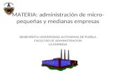 MATERIA: administración de micro- pequeñas y medianas empresas BENEMERITA UNIVERSIDAD AUTONOMA DE PUEBLA FACULTAD DE ADMINISTRACION LA EMPRESA.