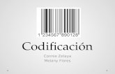 Codificación Connie Zelaya Melany Flores. Códigos de Barra El código de barras es un código basado en la representación mediante un conjunto de líneas.