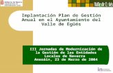Implantación Plan de Gestión Anual en el Ayuntamiento del Valle de Egüés III Jornadas de Modernización de la Gestión de las Entidades Locales de Navarra.