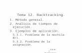 A.E.D. 1 Backtracking. Tema 12. Backtracking. 1. Método general. 2. Análisis de tiempos de ejecución. 3. Ejemplos de aplicación. 5.3.1. Problema de la.