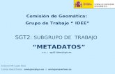 Comisión de Geomática: Grupo de Trabajo “ IDEE” SGT2 : SUBGRUPO DE TRABAJO “METADATOS” c.e. : sgt2.idee@ign.es Antonio Mª Luján Díaz Correo Electrónico: