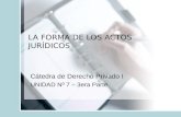 LA FORMA DE LOS ACTOS JURÍDICOS Cátedra de Derecho Privado I UNIDAD Nº 7 – 3era Parte.