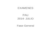 EXAMENES PAU 2014- JULIO Fase General. PAU 2014FASE GENERALOPCIÓN A EJERCICIO 1.1 (2 puntos) Desde el punto P traza las tangentes a la elipse inscrita.