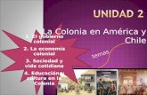 Temas 1. El gobierno colonial 2. La economía colonial 3. Sociedad y vida cotidiana 4. Educación y cultura en la Colonia La Colonia en América y Chile.
