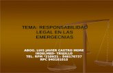 TEMA: RESPONSABILIDAD LEGAL EN LAS EMERGECNIAS ABOG. LUIS JAVIER CASTRO MORE INDELMED- TRUJILLO TEL. RPM *210921 – 948176737 RPC 940181010.