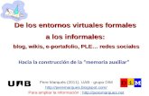 De los entornos virtuales formales a los informales: blog, wikis, e-portafolio, PLE… redes sociales Pere Marquès (2011). UAB - grupo DIM