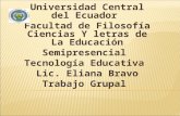 Universidad Central del Ecuador Facultad de Filosofía Ciencias Y letras de La Educación Semipresencial Tecnología Educativa Lic. Eliana Bravo Trabajo Grupal.