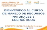 358030. MANEJO DE RECURSOS NATURALES Y ENERGÉTICOS BIENVENIDOS AL CURSO DE MANEJO DE RECURSOS NATURALES Y ENERGÉTICOS DIRECTORA DE CURSO: María Camila.