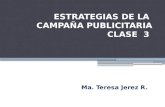 ESTRATEGIAS DE LA CAMPAÑA PUBLICITARIA CLASE 3 Ma. Teresa Jerez R.