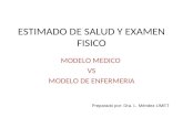 ESTIMADO DE SALUD Y EXAMEN FISICO MODELO MEDICO VS MODELO DE ENFERMERIA Preparado por: Dra. L. Méndez-UMET.