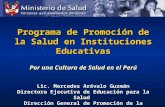 Programa de Promoción de la Salud en Instituciones Educativas Por una Cultura de Salud en el Perú Lic. Mercedes Arévalo Guzmán Directora Ejecutiva de Educación.