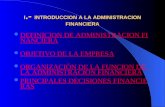 I.- INTRODUCCION A LA ADMINISTRACION FINANCIERA DEFINICION DE ADMINISTRACION FINANCIERA DEFINICION DE ADMINISTRACION FINANCIERA OBJETIVO DE LA EMPRESA