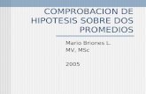 COMPROBACION DE HIPOTESIS SOBRE DOS PROMEDIOS Mario Briones L. MV, MSc 2005.