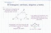 Matemáticas. 1º E.S.O. C El triángulo: vértices, ángulos y lados Propiedad: los tres ángulos de un triángulo suman un ángulo llano (ángulo de 180º) Los.