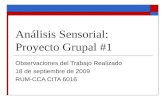 Análisis Sensorial: Proyecto Grupal #1 Observaciones del Trabajo Realizado 18 de septiembre de 2009 RUM-CCA CITA 6016.