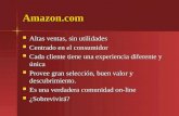 Amazon.com Altas ventas, sin utilidades Altas ventas, sin utilidades Centrado en el consumidor Centrado en el consumidor Cada cliente tiene una experiencia.