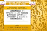 Estrategias de entrada a los merados globales: licencias, inversión y alianzas estratégicas. Alumnas: Lic. Adriana López Martínez (Psicóloga) Lic. Ana.