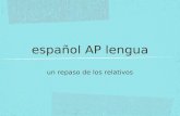 Español AP lengua un repaso de los relativos. a- aplauso b- tambores c- ¡levántense! Este es el libro _______leí anoche. a. quien b. que.