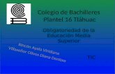 Colegio de Bachilleres Plantel 16 Tláhuac Rincón Ayala Viridiana Villaseñor Olivos Diana Denisse Obligatoriedad de la Educación Media Superior TIC.