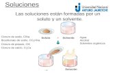 Las soluciones están formadas por un soluto y un solvente. Soluciones SolutoSolvente Solución Cloruro de sodio, ClNa Bicarbonato de sodio, CO 3 HNa Cloruro.