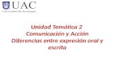 Unidad Temática 2 Comunicación y Acción Diferencias entre expresión oral y escrita.