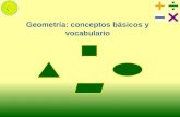 Geometría: conceptos básicos y vocabulario. Contenido Objetivos Definición del término geometría Punto Recta Tipos de recta Segmento de recta Plano Ángulos.