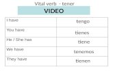 Vital verb - tener I have You have He / She has We have They have VIDEO tengo tienes tiene tenemos tienen.