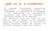¿QUÉ ES EL E-LEARNING? El e-learning, literalmente “aprendizaje electrónico”, o aprendizaje virtual, es simplemente la transmisión de la enseñanza o la.