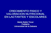 CRECIMIENTO FISICO Y VALORACION NUTRICIONAL EN LACTANTES Y ESCOLARES Maria Belén Tovar Pediatría Universidad de la Sabana.