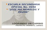 ESCUELA SECUNDARIA OFICIAL No. 0456 “JOSE MA.MORELOS Y PAVON” LOGRANDO UN CAMBIO PROYECTO: DISEÑA EL CAMBIO.