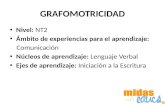 GRAFOMOTRICIDAD Nivel: NT2 Ámbito de experiencias para el aprendizaje: Comunicación Núcleos de aprendizaje: Lenguaje Verbal Ejes de aprendizaje: Iniciación.