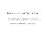 Resumen de las Exposiciones Geopolítica y Relaciones Internacionales Universidad Pontifica Bolivariana.