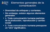 Elementos generales de la comunicación Diversidad de enfoques y corrientes. Sin embargo, existen algunos elementos generales 1. Toda comunicación humana.