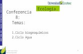 UNIVERSIDAD TECNOLÓGICA ECOTEC. ISO 9001:2008 Conferencia 8: Temas: 1.Ciclo biogeoquímicos 2.Ciclo Agua 1 Ecología. MSc. Ernesto Sáenz de Viteri P. Docente.