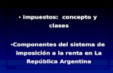 AÑO 20141 Impuestos: concepto y clases Impuestos: concepto y clases Componentes del sistema de imposición a la renta en La República Argentina Componentes.