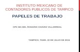INSTITUTO MEXICANO DE CONTADORES PUBLICOS DE TAMPICO PAPELES DE TRABAJO CPC MA DEL ROSARIO CHAVEZ VILLARREAL TAMPICO, TAMS. 22 DE JULIO DE 2015.