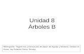 Unidad 8 Árboles B Bibliografía: “Algoritmos y Estructuras de datos” de Aguilar y Martinez. Unidad 16 Autor: Ing Rolando Simon Titiosky.