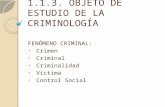 1.1.3. OBJETO DE ESTUDIO DE LA CRIMINOLOGÍA FENÓMENO CRIMINAL: Crimen Criminal Criminalidad Víctima Control Social.