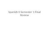Spanish II Semester 1 Final Review. Regular Present tense - ¿Hablan Uds. inglés en la clase de español? - No, yo _____________ español. (hablar) Hablo.