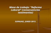 Mesa de trabajo: “Reforma Laboral” (consecuencias testimonios)