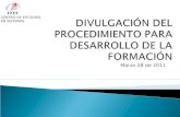DIVULGACIÓN DEL PROCEDIMIENTO PARA DESARROLLO DE LA FORMACIÓN