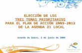 ELECCIÓN DE LOS  TRES TEMAS PRIORITARIOS PARA EL PLAN DE ACCIÓN 2009-2012  DE LA AGENDA 21 LOCAL