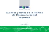 Avances  y Retos de la Política de Desarrollo  Social RESUMEN Enero 2013